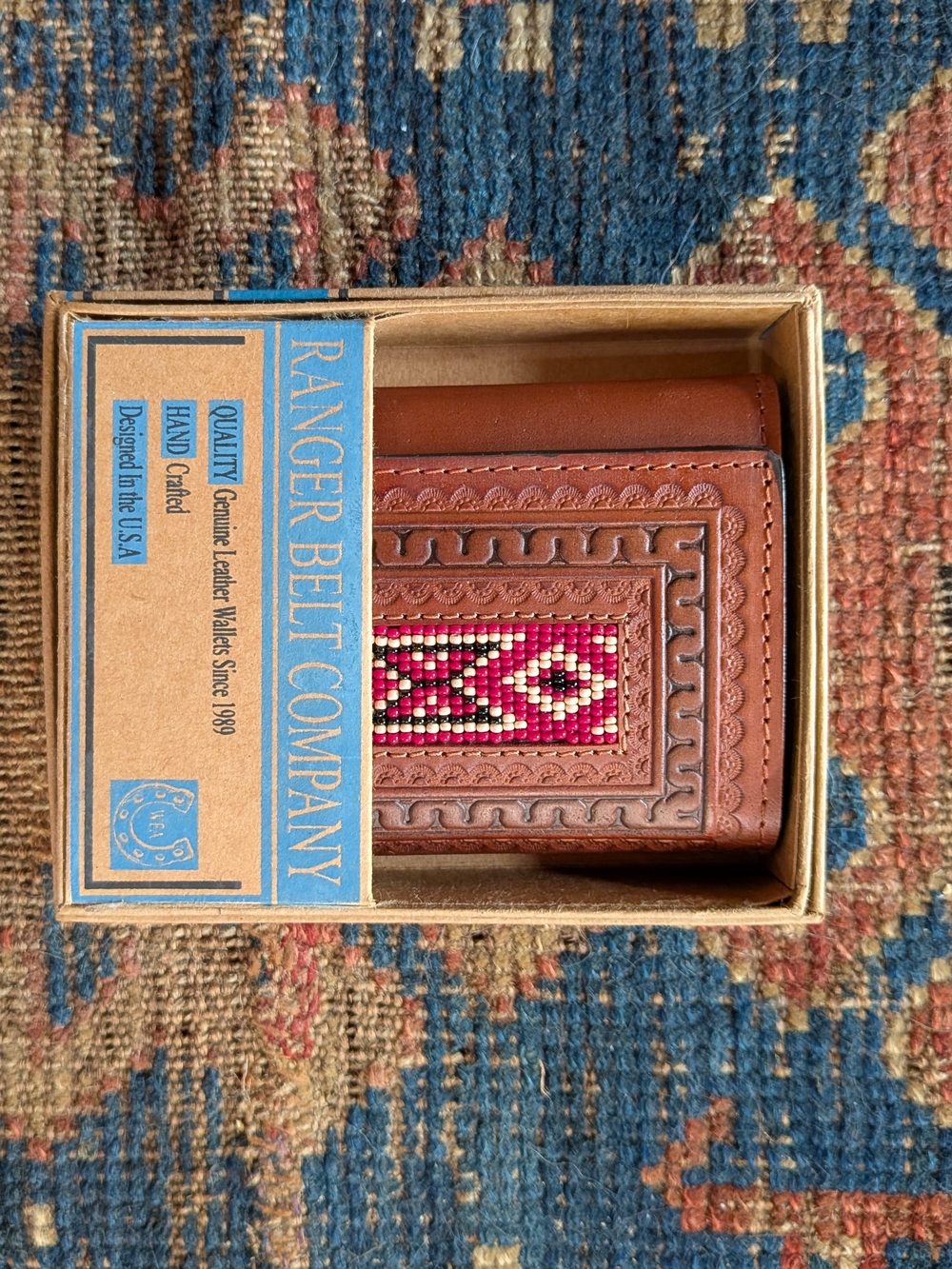 Ranger Belt Company Leather Beaded And Tooled Wallet